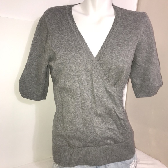 Reitmans Stone Grey V-Neck Stretchy Nylon Sweater - Picture 2 of 7